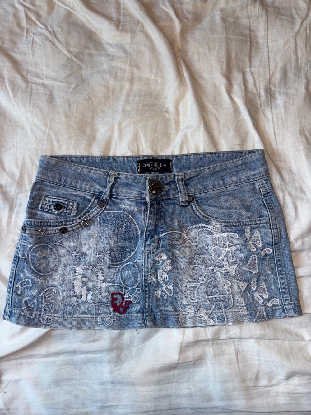 Dior Light Blue Embroidered Mini Skirt